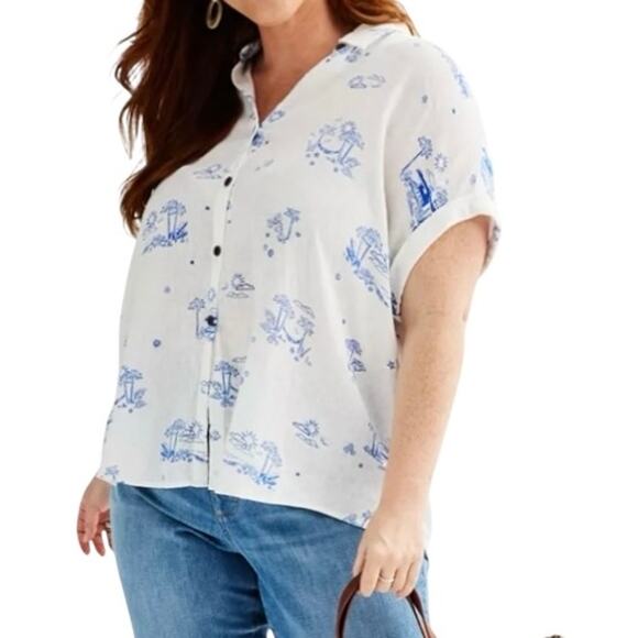 Sonoma Goods For Life XL linen blend camp button front shirt top TS 2718 - Picture 1 of 10
